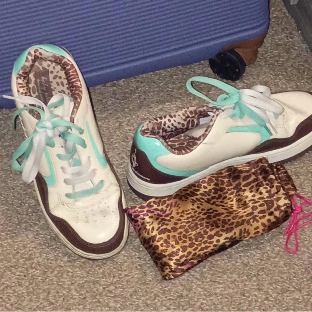 Baby Phat Cream and Brown Sneakers with Turquoise Accents